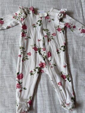 Nordstrom White Footed Ruffle One-Piece with Pink Floral Print
